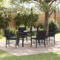 vidaXL Ensemble de Jardin 5 Pièces avec Coussins Noirs en Rattan Synthétique