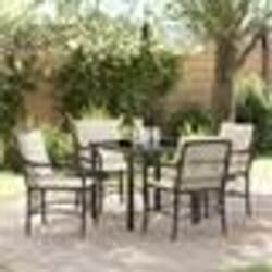 vidaXL Set de salle à manger de jardin 5 pièces avec coussins bruns en poly rotin