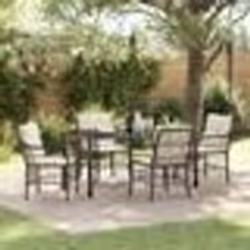 vidaXL Ensemble de salle à manger de jardin 5 pièces avec coussins en poly rotin marron.