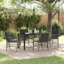 vidaXL Ensemble de jardin de 5 pièces avec des coussins en polyrotin gris