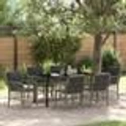 vidaXL Ensemble de salle à manger de jardin 7 pièces, avec coussins gris en poly rotin