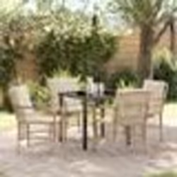 vidaXL Ensemble de Salle à Manger de Jardin 5 Pièces avec Coussins Beige Poly Rattan