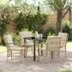 vidaXL Ensemble de Salle à Manger de Jardin 5 Pièces avec Coussins Beige Poly Rattan