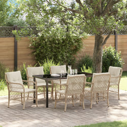 vidaXL Set de jardin 7 pièces avec coussins beiges en poly rotin.