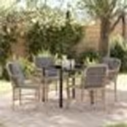 vidaXL Set de salle à manger de jardin de 5 pièces avec coussins beiges en rotin synthétique