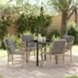 vidaXL Set de salle à manger de jardin de 5 pièces avec coussins beiges en rotin synthétique