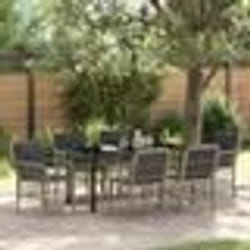 vidaXL Ensemble de dîner de jardin de 7 pièces avec des coussins gris clair en poly rotin.