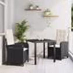 vidaXL Set de salle à manger de jardin 3 pièces avec coussins rattan poly noir
