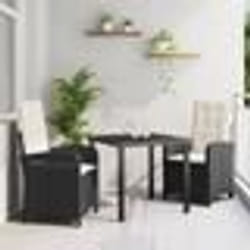 vidaXL Set de salle à manger de jardin 3 pièces avec coussins rattan poly noir