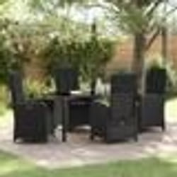 vidaXL Set de salle à manger de jardin 5 pièces avec coussins Noir Poly Rattan