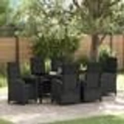 vidaXL Set de jardin 7 pièces avec coussins - Rotin synthétique noir