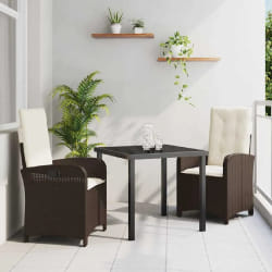 vidaXL Ensemble de salle à manger de jardin de 3 pièces avec coussins - Rattan poly marron