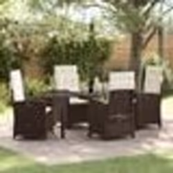 vidaXL Ensemble de Salle à Manger de Jardin 5 Pièces avec Coussins Marron Poly Rattan