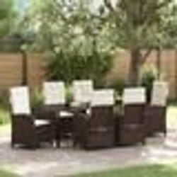 vidaXL Set de dîner de jardin de 7 pièces avec coussins marron en rattan poly