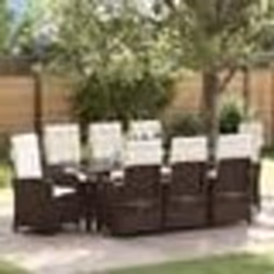 vidaXL Ensemble de Dîner de Jardin de 9 Pièces avec Coussins en Rattan Poly Brun