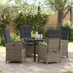 vidaXL Ensemble de salle à manger de jardin 5 pièces avec coussins en rattan poly gris
