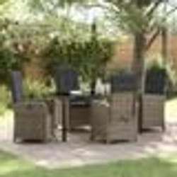 vidaXL Ensemble de Salle à Manger de Jardin 5 Pièces avec Coussins Gris en Rattan Synthétique