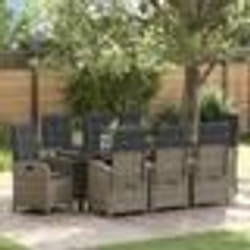 vidaXL Ensemble de Salle à Manger de Jardin 9 Pièces avec Coussins Gris Rattan Poly