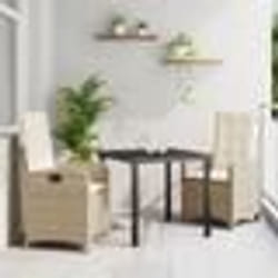 vidaXL Set de salle à manger de jardin 3 pièces avec coussins beige rattan poly