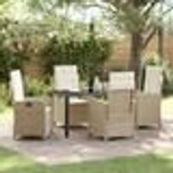 vidaXL Ensemble de 5 chaises de jardin avec coussins, Rattan poly beige