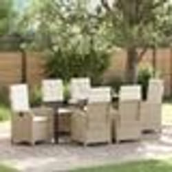 vidaXL Ensemble de salle à manger de jardin de 7 pièces avec coussins en rattan poly beige