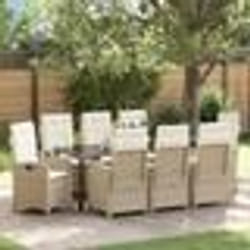 vidaXL Ensemble de Dîner de Jardin 9 Pièces avec Coussins Beige Rotin Poly
