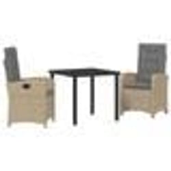 vidaXL Ensemble de salle à manger de jardin 3 pièces avec coussins rattan poly beige