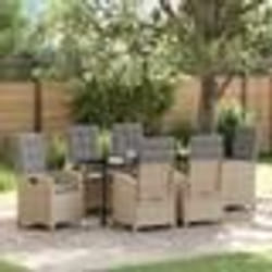 vidaXL Ensemble de salle à manger de jardin de 7 pièces avec coussins beige en rattan synthétique