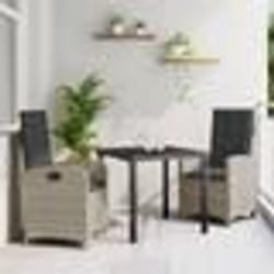 vidaXL Ensemble de repas de jardin 3 pièces avec coussins en rattan poly gris clair