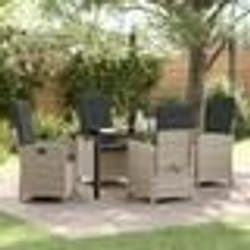 vidaXL Ensemble de salle à manger de jardin 5 pièces avec coussins en rattan poly gris clair