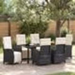 vidaXL Ensemble de salle à manger de jardin 7 pièces avec coussins noirs en poly rotin