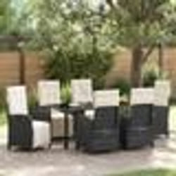 vidaXL Ensemble de salle à manger de jardin 7 pièces avec coussins noirs en poly rotin