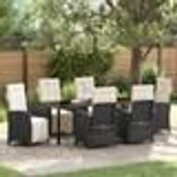vidaXL Ensemble de jardin avec 7 pièces et coussins en poly rotin noir