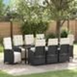 vidaXL Ensemble de salle à manger de jardin 9 pièces avec des coussins en poly rotin noir