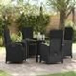 vidaXL Set de jardin de 5 pièces avec coussins en poly rotin noir