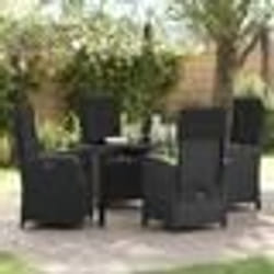 vidaXL Ensemble de Salle à Manger de Jardin 5 Pièces avec Coussins Noirs en Rattan Synthétique.