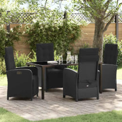 vidaXL Ensemble de salle à manger de jardin 5 pièces avec des coussins en poly rotin noir