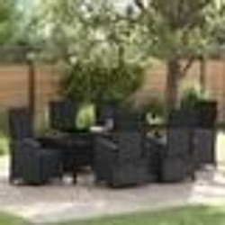vidaXL Ensemble de jardin 7 pièces avec coussins en poly rotin noir
