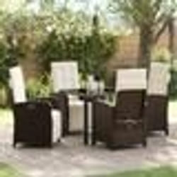 vidaXL Ensemble de salle à manger de jardin 5 pièces avec coussins en rattan marron