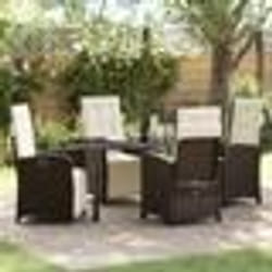 vidaXL Ensemble de salle à manger de jardin 5 pièces avec coussins en poly rotin brun