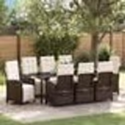 vidaXL Set de salle à manger de jardin 9 pièces avec coussins en poly rotin marron