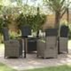 vidaXL Ensemble de salle à manger de jardin 5 pièces avec coussins en poly rotin gris