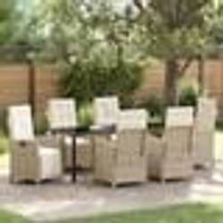 vidaXL Set de salle à manger de jardin 7 pièces avec des coussins en poly rattan beige