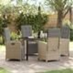 vidaXL Set de salle à manger de jardin 5 pièces avec coussins en poly rotin beige