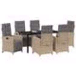 vidaXL Ensemble de salle à manger de jardin 7 pièces avec coussins en poly rotin beige