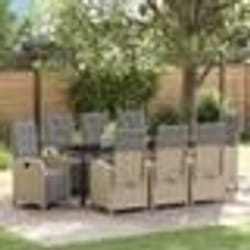 vidaXL Ensemble de jardin de 9 pièces avec des coussins en rotin polybeige