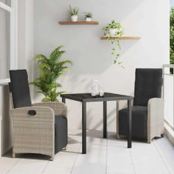vidaXL Ensemble de salle à manger de jardin 3 pièces avec coussins gris clair en poly rotin.