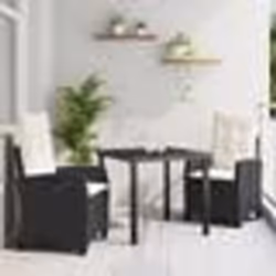 vidaXL Ensemble de salle à manger de jardin de 3 pièces avec coussins noirs en rattan synthétique.