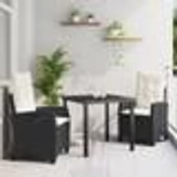 vidaXL Ensemble de salle à manger de jardin de 3 pièces avec coussins noirs en rattan synthétique.
