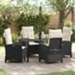 vidaXL Set de jardin 5 pièces avec coussins - Noir en poly rotin.